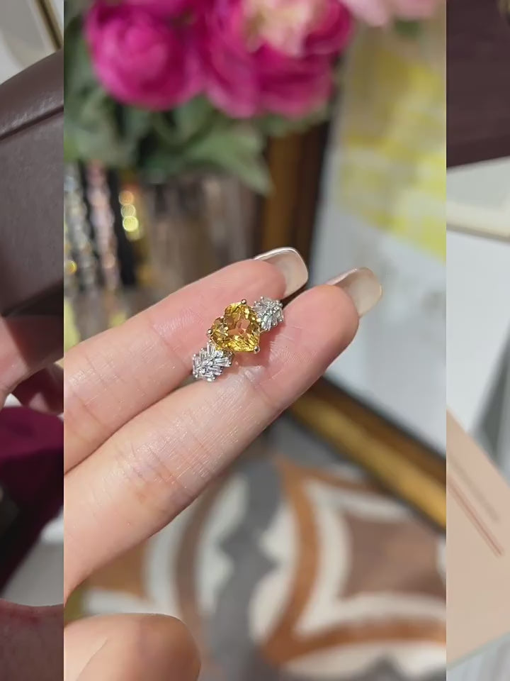 Bague en cristal naturel de citrine Cœur Ensoleillé – Lumière dorée, chance durable