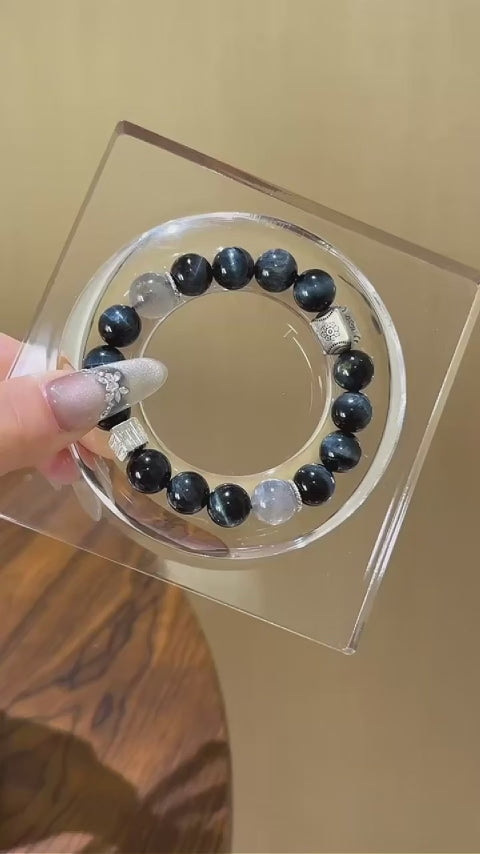Blue Tiger’s Eye & Grey Moonstone Bracelet - Overcome Indecisiveness
