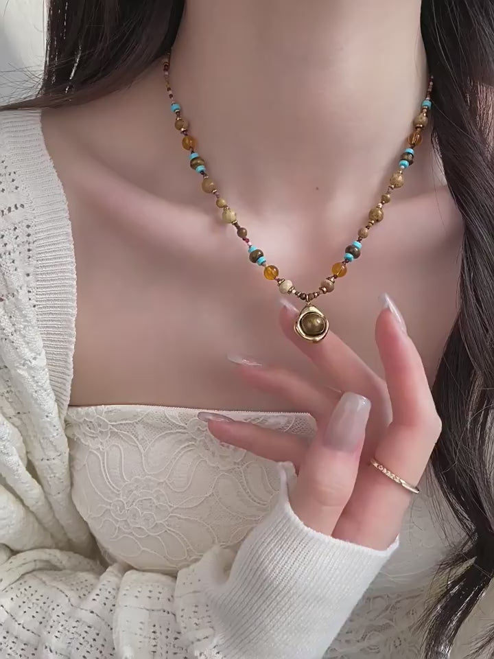 Natural Tiger Eye Stone Necklace, Bohemian Style, Essential for Vacation & Gifting