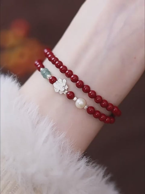 Bracelet de cinabre naturel Renouveau Lotus Rouge