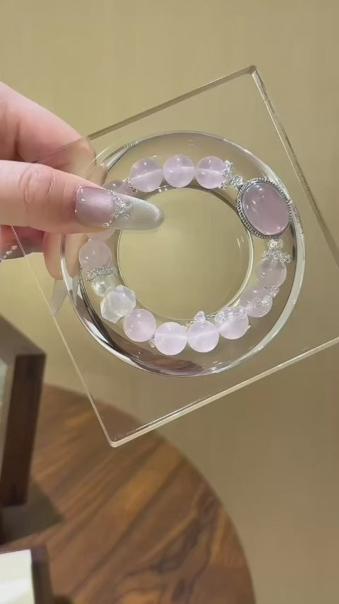 Rose Quartz Box‑Shaped & Double‑Terminated Clear Quartz Bracelet - Relationship Healing