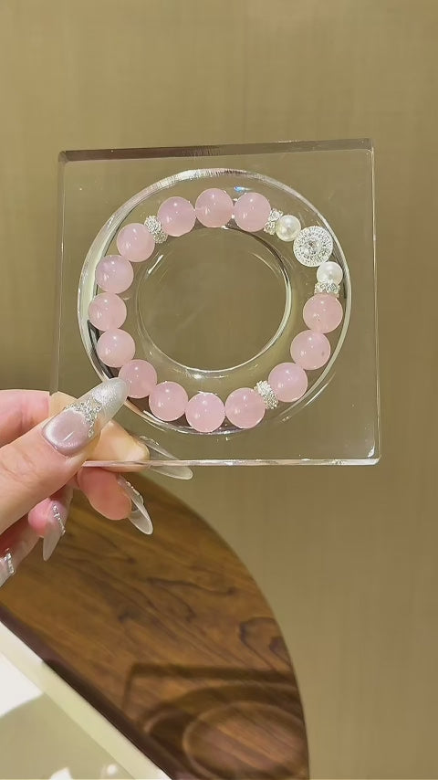 Rose Quartz & Shell Pearl Bracelet - Boost charm