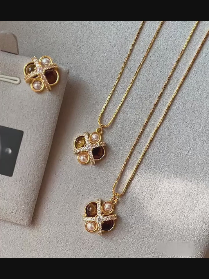 Vintage Star‑Cross Tiger's Eye Pearl Gold‑Plated Jewelry Set - Strength & Protection