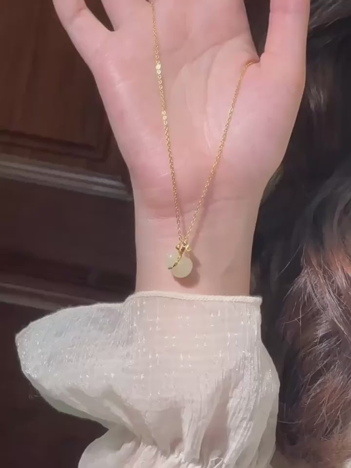 Nephrite Lotus & Gourd Necklace - Symbol of Purity and Blessings