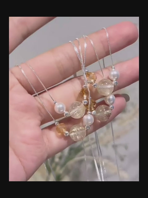 Collier Citrine et Quartz Rutile Doré – Attirez la Richesse et le Succès Professionnel, Pleine Énergie Positive