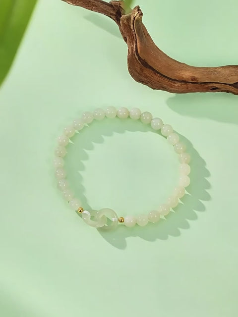 Ice Clear Water Hetian Jade Interlock Ring Bracelet - Companionship, Peace and Good Fortune