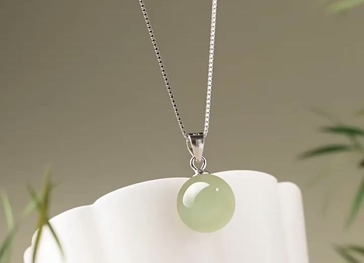 Hetian Jade Turnover Bead Pendant S925 Chain Necklace - Calm Mind and Steady Blessings