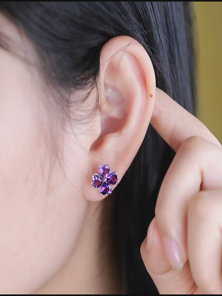 Boucles d'oreilles trèfle à quatre feuilles en cristal naturel — Cadeau pour maman
