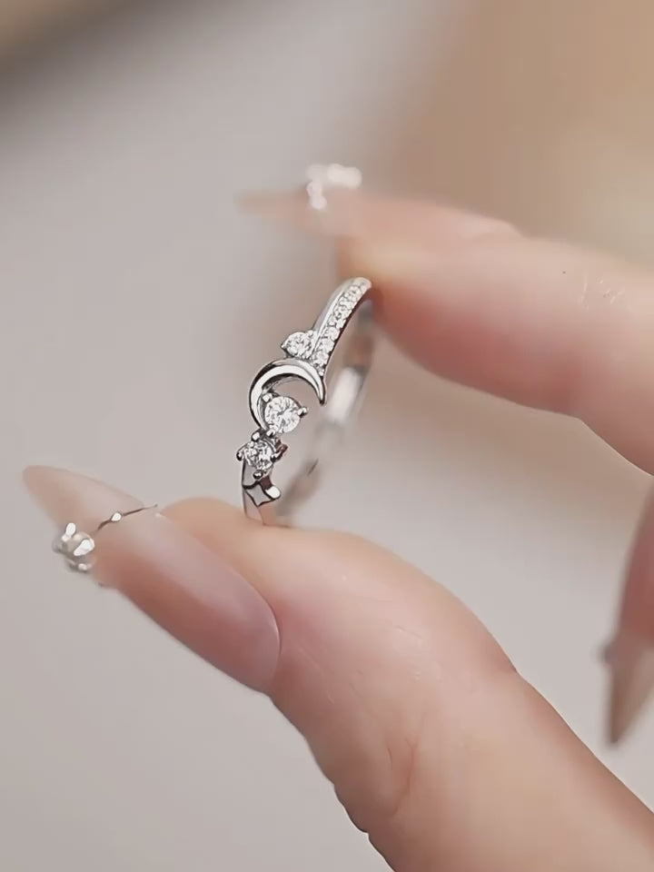 Bague ouverte Étoile et Lune – Portez votre fortune sous le ciel