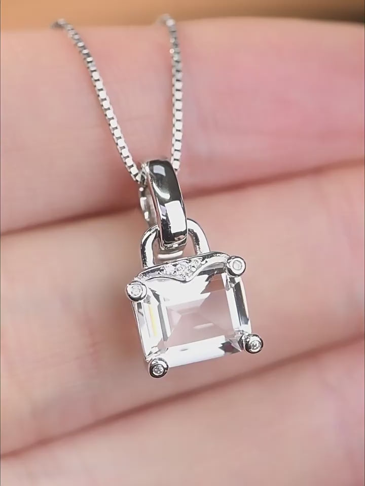 Natural Clear Quartz Lock Square Necklace - Guard Your Energy