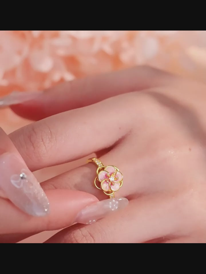 Bague Tournante Fleur de Cerisier Romantique - Bague de Pureté