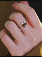 Bague Ouverte Fortune en Œil de Tigre Naturel et Cerise - Cadeau Porte-Bonheur pour Filles