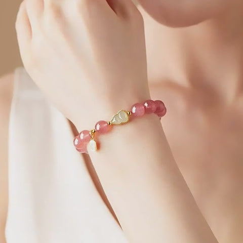 Natural Strawberry Crystal  Hetian Jade Hand String Energy Shift Bracelet