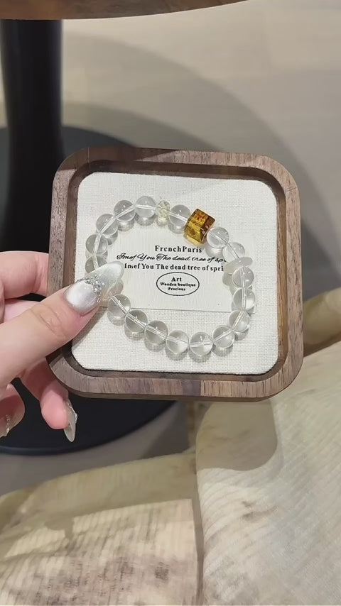 White Crystal & Floral Amber Bracelet - Encourages Wealth Flow