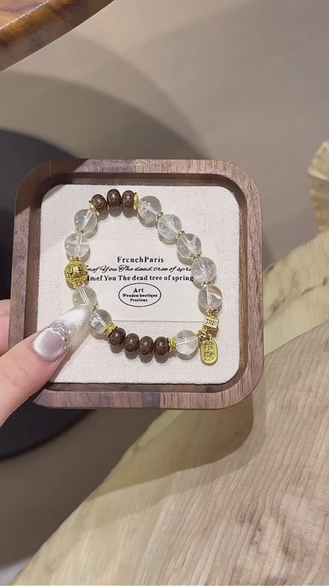 Clear Quartz & Agarwood Bracelet - Calm & Quiet the Mind