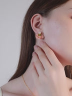 Boucles d'oreilles pendantes émaillées fleur d'éventail et perles, magnifiques boucles d'oreilles de luxe légères en fleur de cerisier