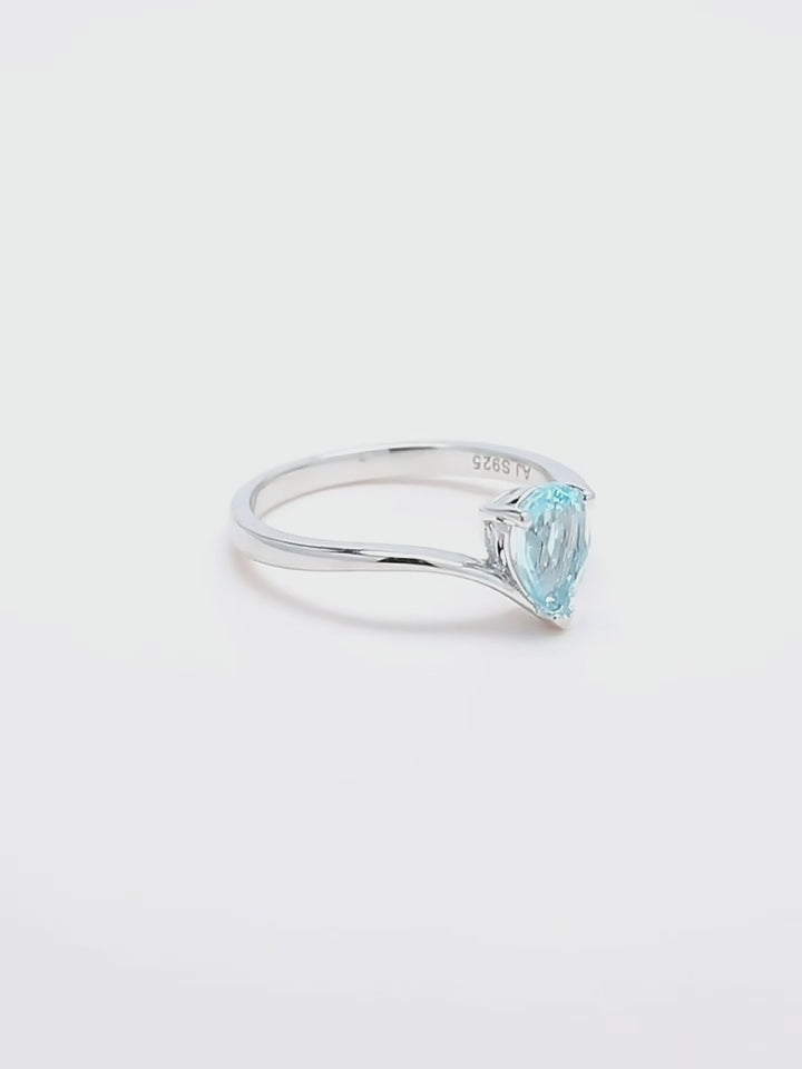 Bague Aigue-Marine Argent S925 Anneau Goutte de Chance