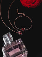 Rose Gold Cat‑Head Red Stone Necklace/Bracelet/Earrings Jewelry Set - Full Protection