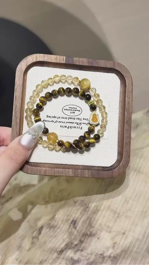 Yellow Tiger Eye Crystal Double Circle Bracelet - Wealth and Career Bracelet