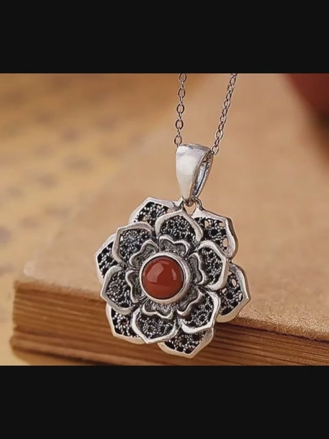 Lotus with Red Agate S925 Necklace - Clear All Negative Energy