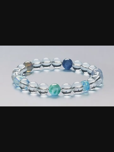 Clear Quartz & Blue Crystals Bracelet - Calm, Creativity, Imagination and Joy