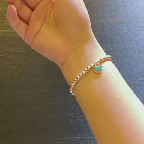 Blue/Pink Heart Silver Beads Bracelet, Valentine's Day Gift