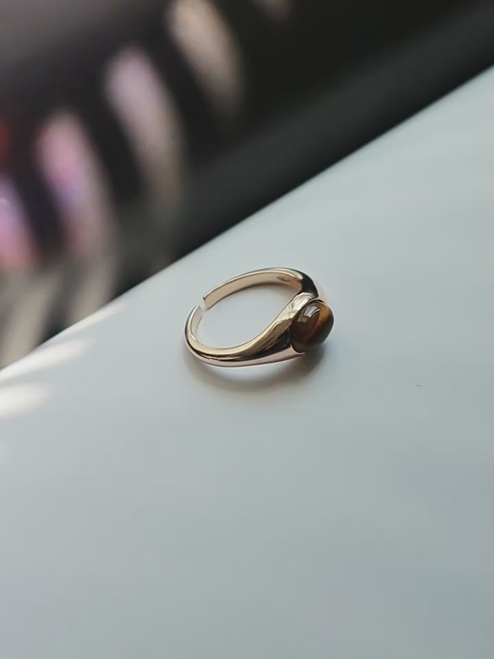Natural Tiger Eye Stone Ring with Retro Temperament, Light Luxury Versatile Ring