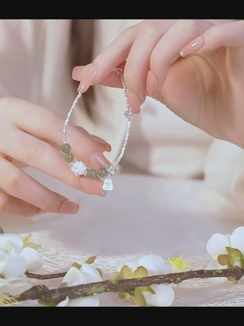 Natural Hetian Jade Beads Lotus Bracelet - Your Path to Inner Peace