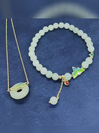 Vintage Oriental Hetian Jade Mountain Enamel Set - Protection & Peace