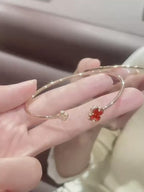 Red Agate/Malachite Four-Leaf Clover Open Cuff Bracelet - Meet True Love