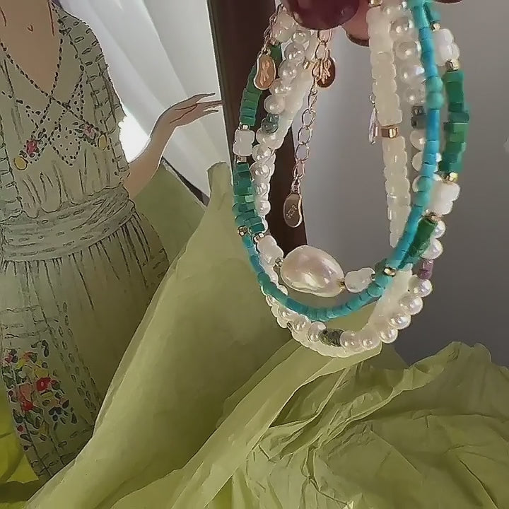 Turquoise, Pearl & Shell Stackable Bracelet - Embrace Natural Serenity
