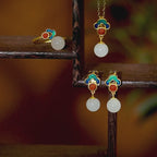 Natural Hetian Jade Cloud Necklace Earrings Ring Set - Soothe Restless Mind