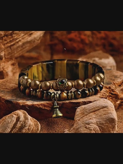 Bracelet en pierre naturelle œil de tigre, style rétro, multi-tours, empilable, pour homme