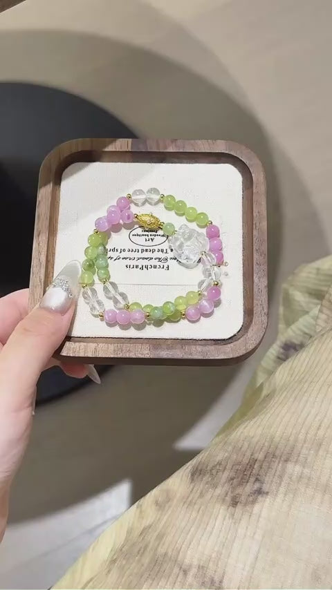 Xiu Jade & Kunzite Nine‑Tailed Fox Multi‑Loop Bracelet-Graceful Protection