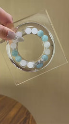 White Phantom Quartz & Aquamarine Box‑Shaped Bead Bracelet - Calm Emotions