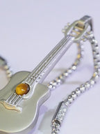 Natural Tiger Eye Stone Necklace, Personalized Guitar Pendant for Boyfriend