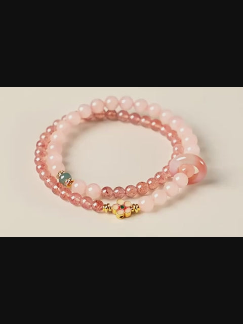 Natural Rose Quartz Ring Flower Bracelet - Inner Peace and Gentle Healing