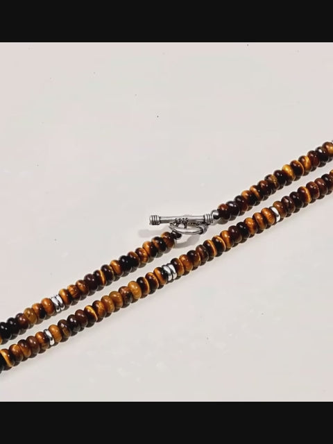Collier œil de tigre naturel, fermoir argenté - Cadeau protection pour petit ami