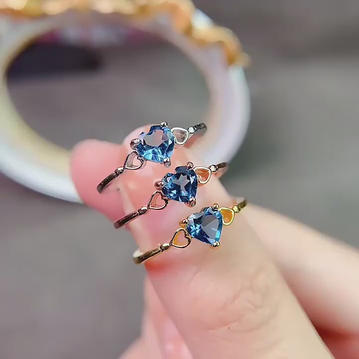 Bague Cœur en Aigue-marine Pierre de Naissance – Courage, Paix et Purificateur d'Énergie Négative