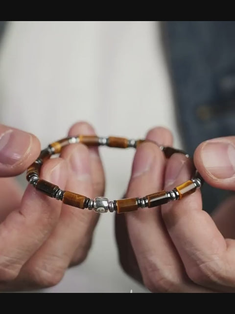 Tiger Eye Stone S925 Original Beads Bracelet, Minimalist Ins Style Unisex Tube Bead Bracelet