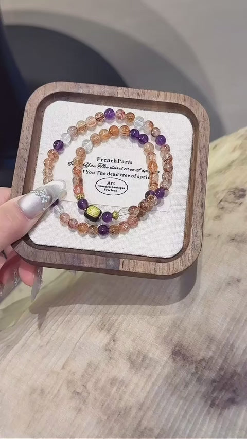 Black‑Gold Rutilated Quartz & Amethyst Multi‑Loop Bracelet-Business Opportunities