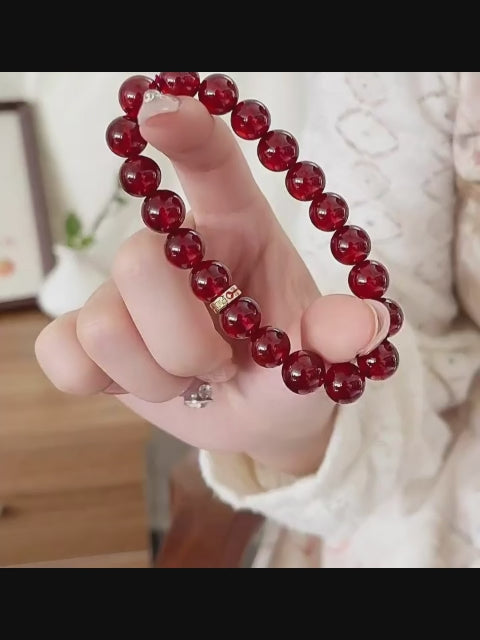 Natural Garnet Beaded Bracelet - Attract Good Fortune & Warm Vibes