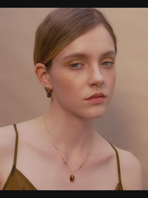 Boucles d'oreilles Œil de tigre naturel — Perles café vintage design de niche