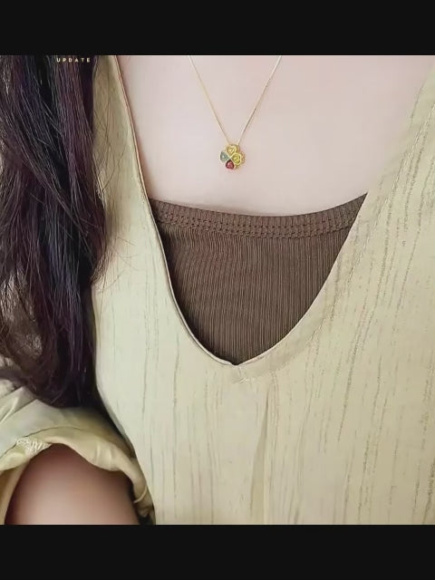 Collier trèfle à quatre feuilles et tourmaline multicolore – Cadeau d'anniversaire et de remise de diplôme pour meilleure amie