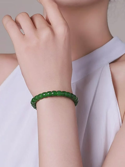 Natural Hetian Jade Bucket Beads Bracelet - Calmness and Lasting Luck