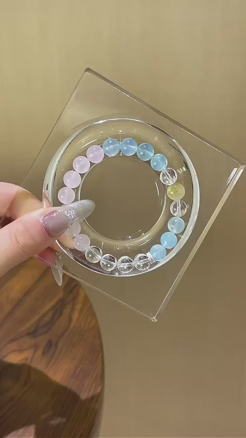 Clear Quartz, Rose Quartz, Aquamarine Bracelet - Expand Social Connections