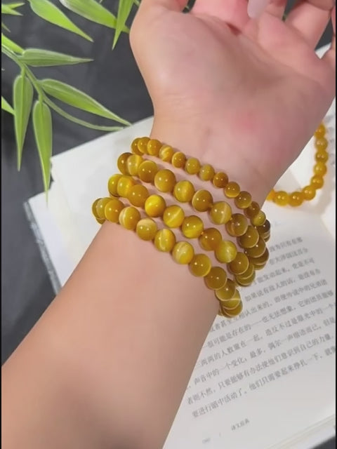 Bracelet brésilien authentique en œil de tigre doré naturel pour femme - Attire la richesse