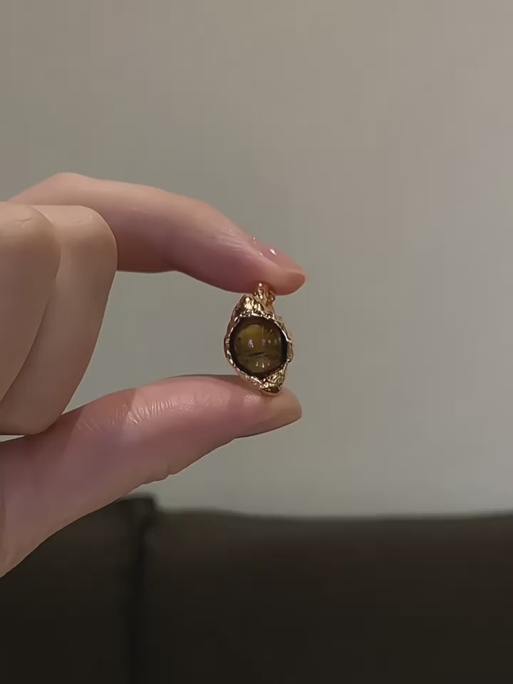 Bague en pierre naturelle Œil de tigre, lave S925 irrégulière - Cadeau de Saint-Valentin