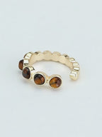 Natural Tiger Eye Stone Ring with Geometric Opening Ring - The Stone of Courage for Career Success
