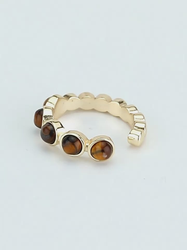 Natural Tiger Eye Stone Ring with Geometric Opening Ring - The Stone of Courage for Career Success